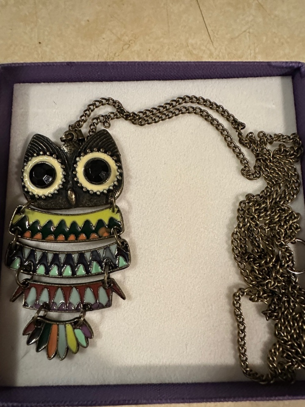 Vintage Fashion Owl Pendant Necklace - Multicolor